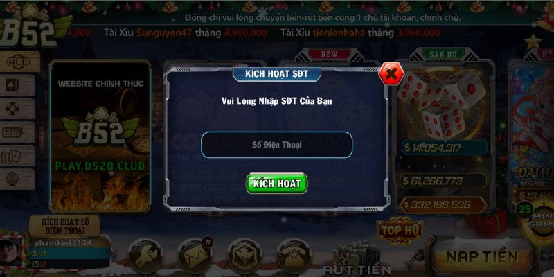 Cách kích hoạt số điện thoại tại cổng game