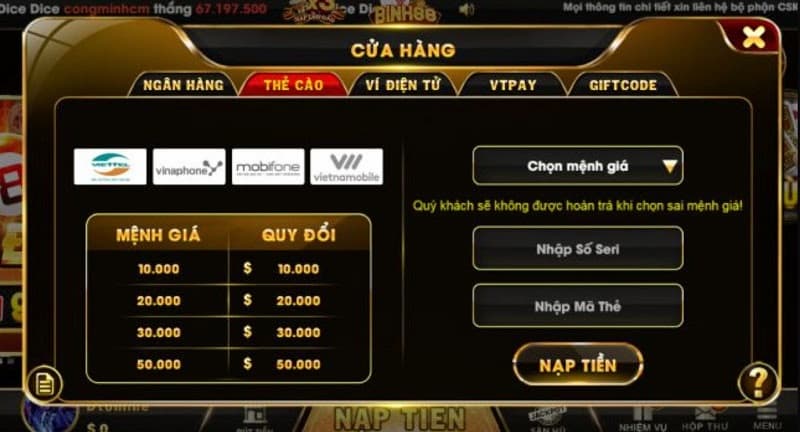 Cách nạp tiền vào tài khoản cổng game 