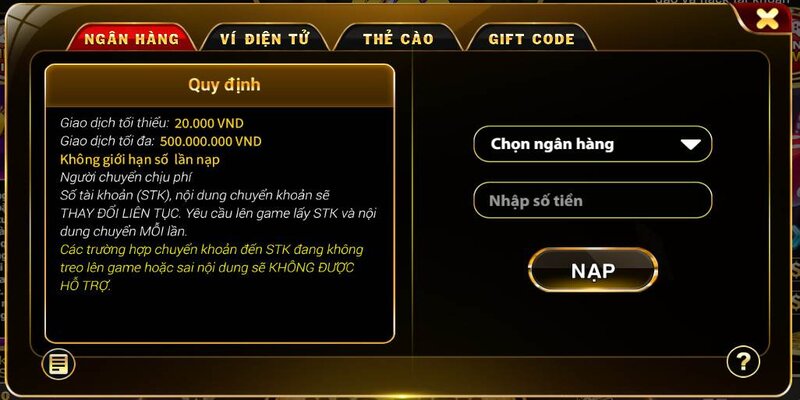 Hướng dẫn cách nạp tiền tại K29 Club