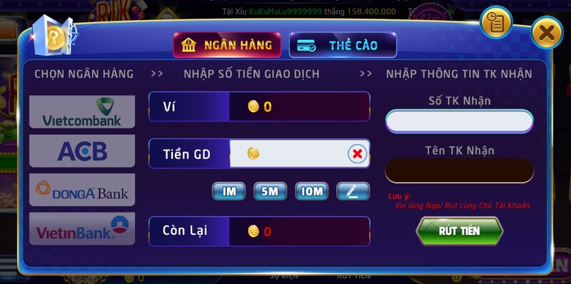 Rút tiền vào cổng game Rikvip chi tiết nhất