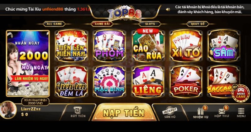 Game bài của Top88 có những đặc điểm thu hút nào?