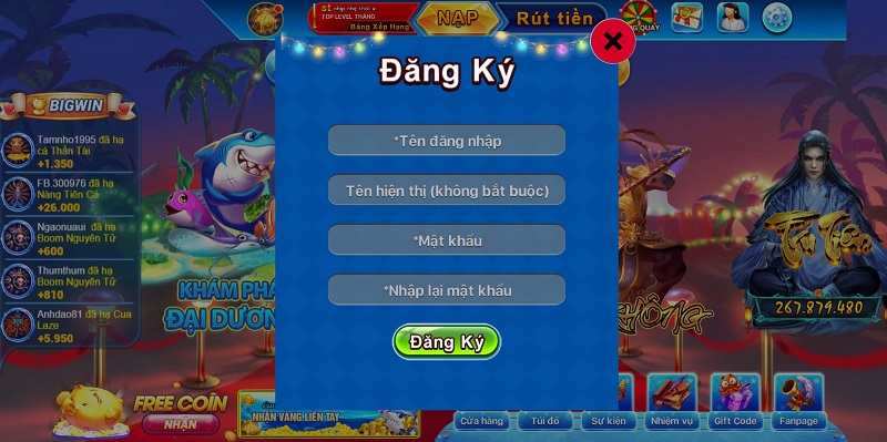 Đăng ký tài khoản cả nhân của cổng game