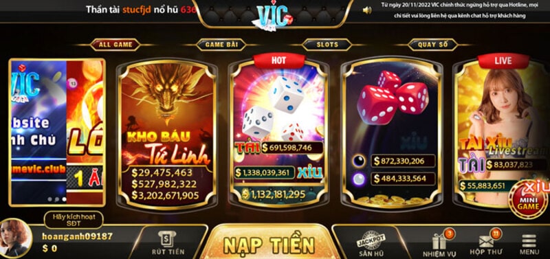 Giao diện tựa game Vic Club