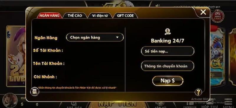 Nạp tiền tài khoản cổng game King88 us đơn giản