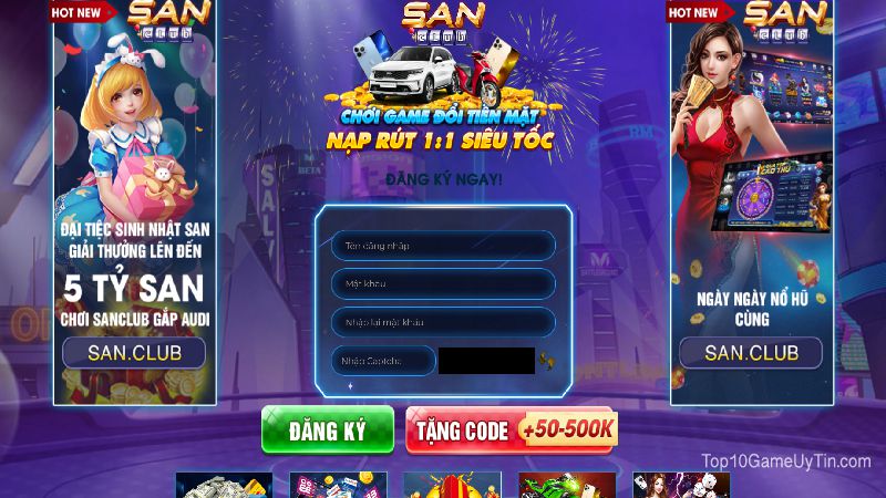 Đăng ký cổng game San club đơn giản