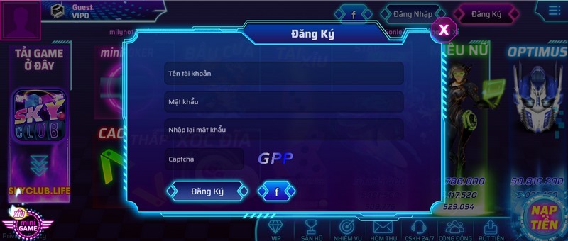 Cách đăng ký tài khoản tại cổng game Sky Club