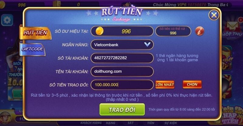 Hướng dẫn cách rút tiền tại V99