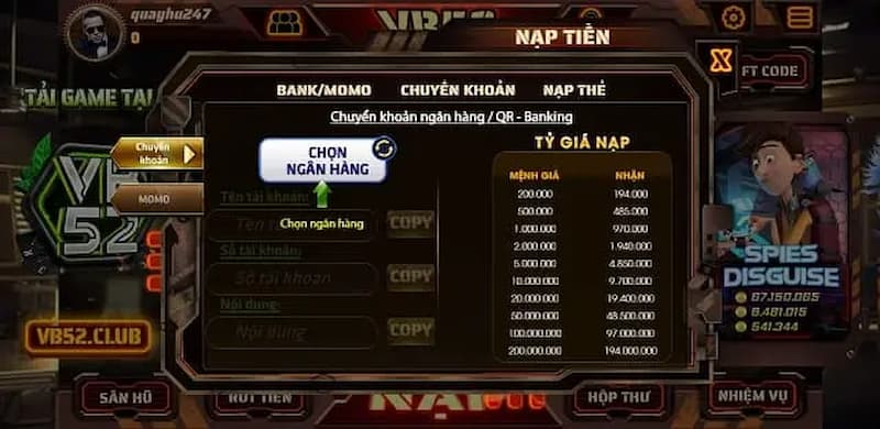 Nạp tiền nhanh chóng hơn vào cổng game