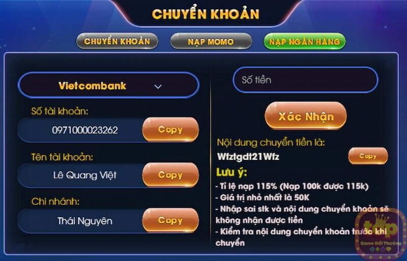 Hướng dẫn cách nạp tiền vào cổng game Win68