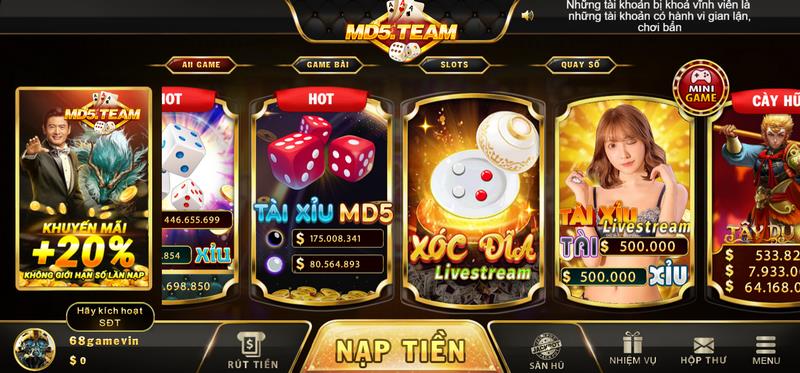 MD5 Vin hiện đang là cổng game đổi thưởng chơi tài xỉu xanh chín và hot nhất 2023