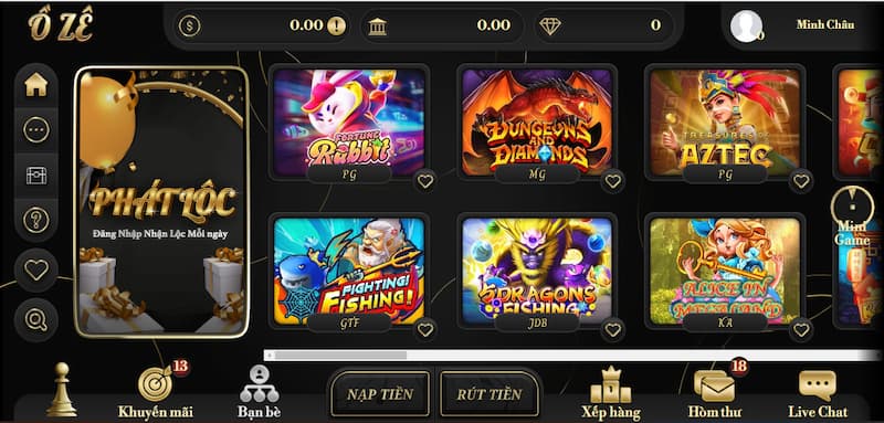 Đa dạng các tựa game tại cổng game bài oze6868